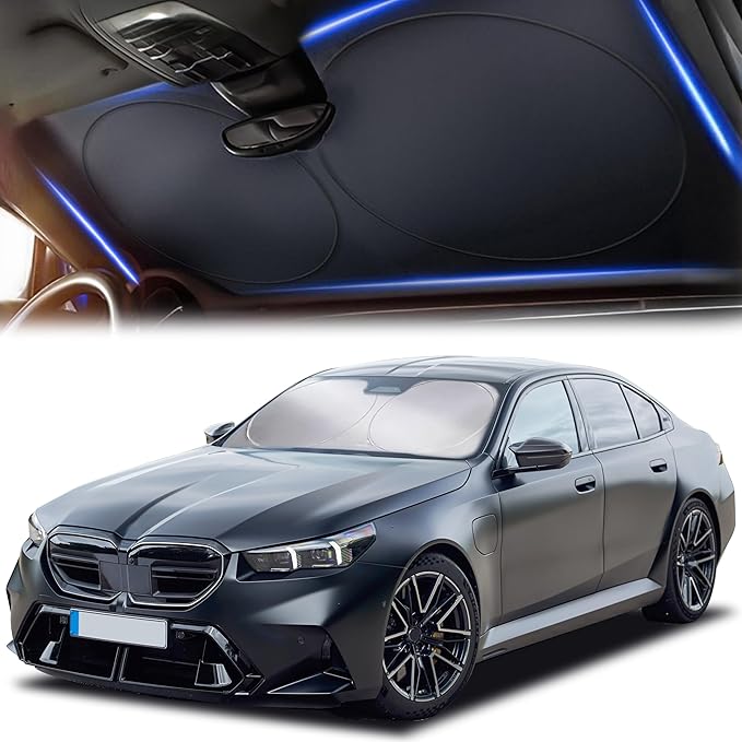 Car Shade Front Windshield, Small (59" x 29") - 240T Reflective Polyester Sunshade Blocks 99% UV Rays and Heat, Foldable with Storage Bag Fits Coupe, Hatchback, Small Sedan, Sports Model Cars