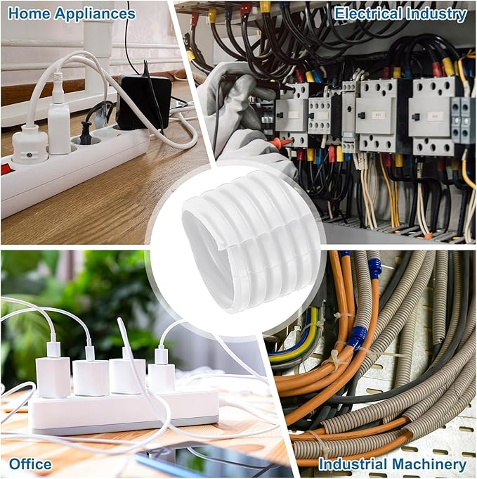 MECCANIXITY 1 1/4 Inch 10ft Split Wire Loom Tubing, Flexible Cord Protectors with Installation Tool Cable Management Sleeve Conduits Cover for Office Home Electrical Automotive Wires, White