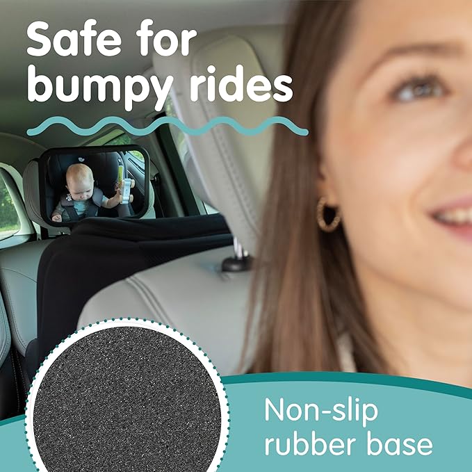 Onco Baby Car Mirror Rear Facing (2 Pack) - 100% Shatterproof & Shakeproof, Award-Winning Convex Car Mirror for Baby with 360° Rotation, Newborn Essentials (9.6 x 6.9 in)