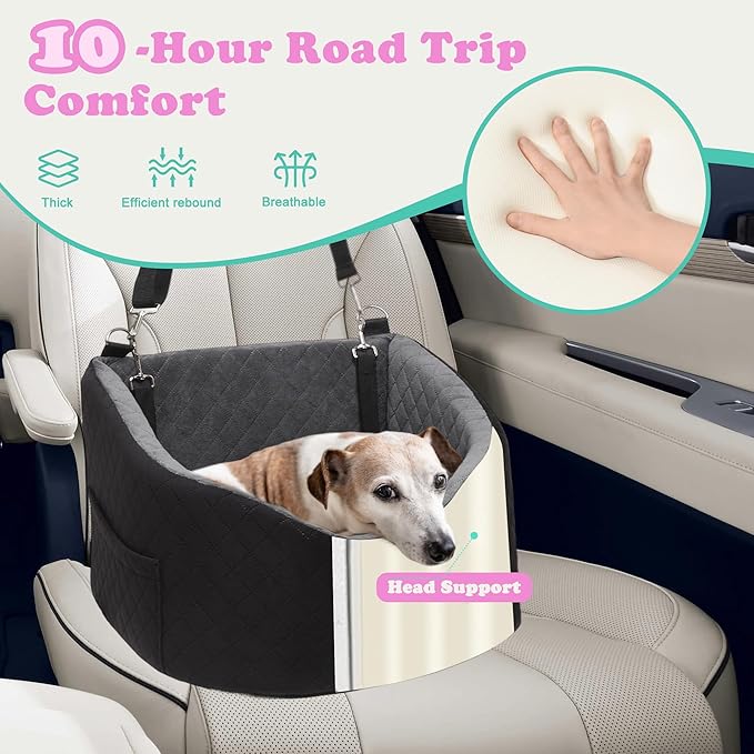 Dog Car Seat for Small & Medium Dogs - Crash-Protective, Non-Slip, Protects Car Interior, Detachable & Washable