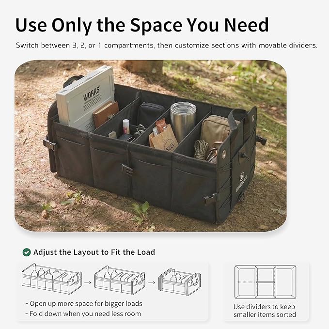 1680D Trunk Organizer with Lid, Extra-Large 114L Collapsible Cargo Organizer for SUVs, Trucks & Large Cargo Areas, Rigid PP Panels, 800D x 800D Weave, Water-Repellent, Anti-Sag Design