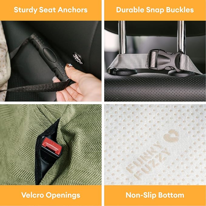 FUNNY FUZZY Dog Car Seat Cover for Back Seat, Back Seat Pet Cover for Dogs Waterproof, Scratchproof Dog Backseat Cover, Non-Slip Bench Car Seat Protector, Universal Fit Most Cars, SUVs, Trucks, Green
