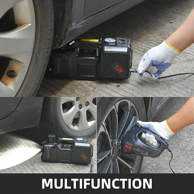 Electric Jack BENYAN 5 Ton Car Floor Jack Kit with Inflator Pump | 12V Portable Car Hydraulic Jack with LED Light for SUV MPV Sedan | Lifting Height Range 6 to 17.7 Inch Black