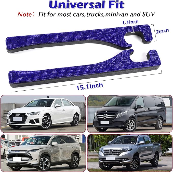 Briwill Bling Blue Car Seat Gap Filler 2 Pack Handmade Crystal Rhinestone Diamond Blue Gap Filler for Car SUV Truck Blue Bling Car Accessories for Women(Blue)