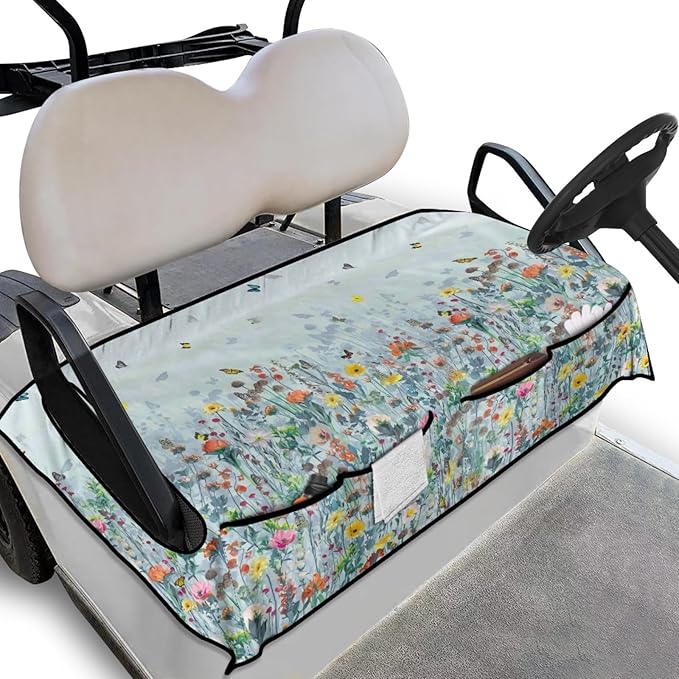 Universal Golf Cart Seat Cover with 4 Pockets Soft Golf Cart Seat Towel Blanket Fits 2-Seat Golf Carts