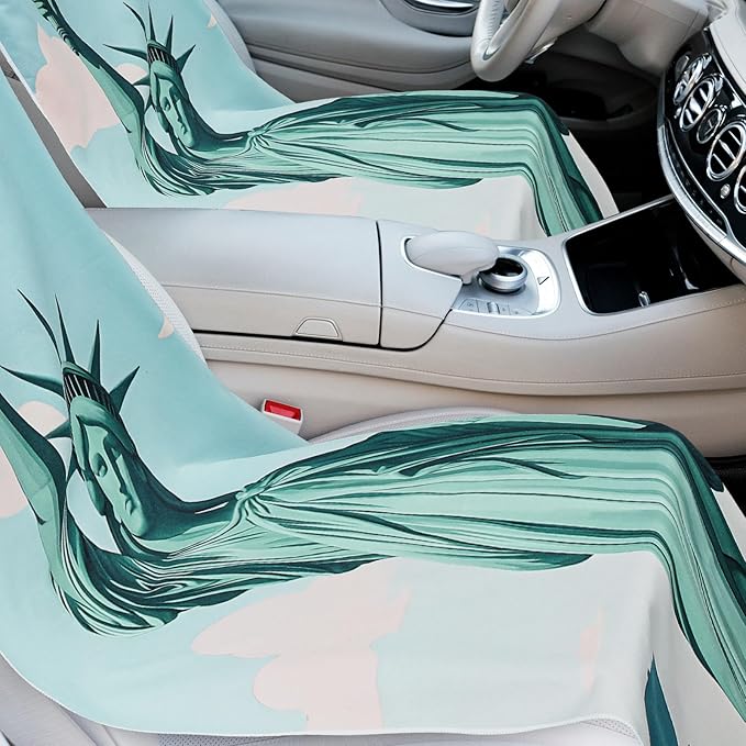 Hahafelt 2 Pack Car Seat Towel Covers with Storage Bag 63 x 32 Inch Athletic Running Towel Seat Sweat Washable Non Slip Cover Gift for Car Outdoor Sport Activities (Statue of Liberty)