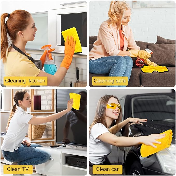 Tallew 40 Pcs Microfiber Towels:16"x16" Microfiber Drying Towels Bulk Micro Fiber Car Cleaning Cloth for Cars Drying Washing Polishing Office Windows Cleaning Household Supplies (Yellow)