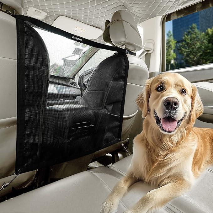 Universal Dog Car Net Barrier – Sturdy Mesh, Easy Install, Breathable Design, Easy to Clean, Flexible Bungee Cords for Adjustable Fit 23"×23" (Black)
