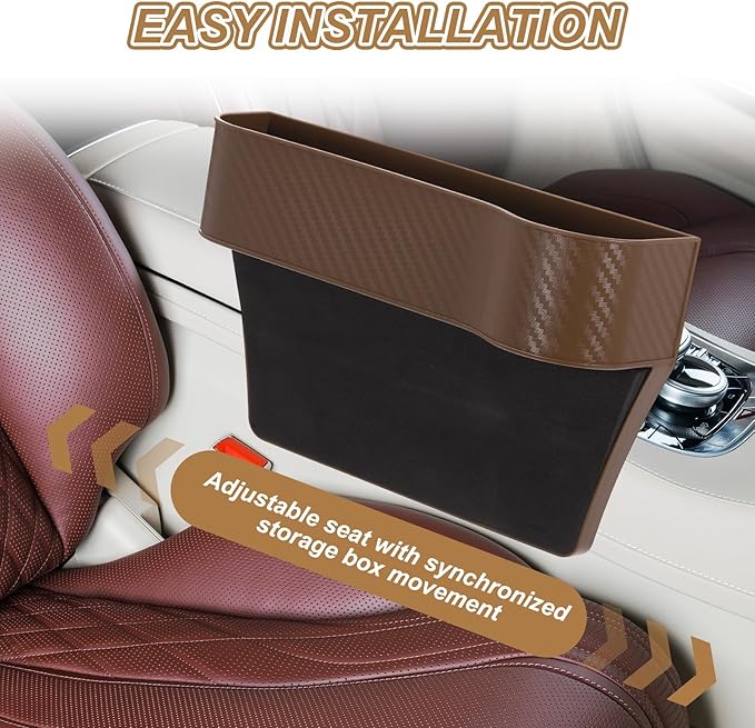 HARFINGTON Car Seat Gap Filler Organizer 10.2 x 6.5 x 3.1 Inch ABS+Leather Universal Car Organizer Storage Box Between Seat and Console (Right) with Cup Holders for Phone Keys, Brown