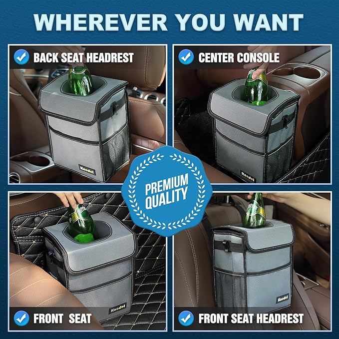 K KNODEL Car Trash Can, Waterproof Garbage Can, Trash Bag with Lid, Leak-Proof Car Bin, Trash Hanging Bag for SUV (Medium, Gray)