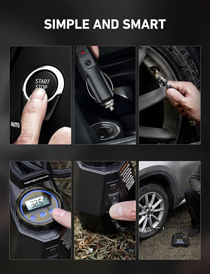 AstroAI Tire Inflator Portable Air Compressor Air Pump for Car Tires-Car Accessories, 9.8Ft Cord-12V DC-Powered Auto Pump with Digital Pressure Gauge, Emergency LED Light for Bicycle, Balloons, Blue