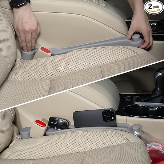 Car Seat Gap Filler Set of 2, 3IN1 Seat Side Gap Filler Plug with Storage Slot & Hook Function, Soft Foam Universal Fit Car SUV Truck Fill Gap Between Seats Console Organizer（Standard L Gray）