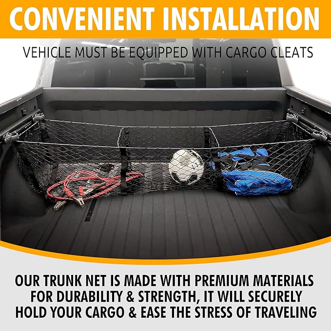 Envelope Style Trunk Cargo Net with 3 Pockets for Ram 1500 2019-2025 - Car Accessories - Premium Trunk Organizers and Storage - Cargo Net for SUV Truck - Best Carrier Organizer for Ram 1500