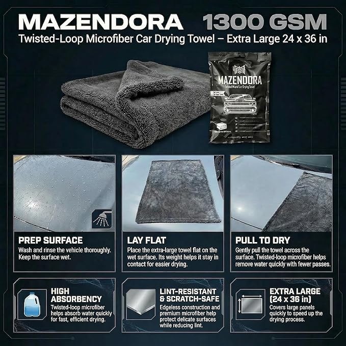 Twisted Microfiber Towel, Premium Microfiber Towels for Cars, Car Drying Towel, Ultra Absorbent Quick Dry Towel, Drying Cloths Auto Detailing for Streak Free Auto Finish