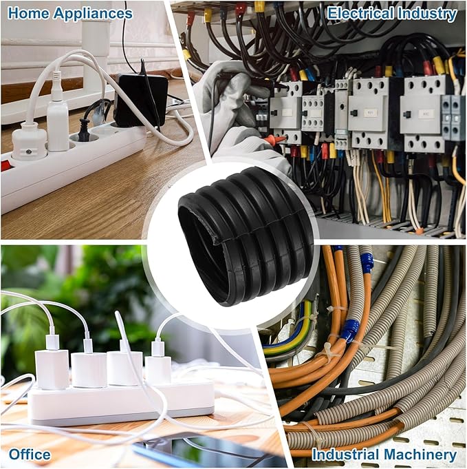 MECCANIXITY 1 1/4 Inch 50ft Split Wire Loom Tubing, Flexible Cord Protectors with Installation Tool Cable Management Sleeve Conduits Cover for Office Home Electrical Automotive Wires, Black