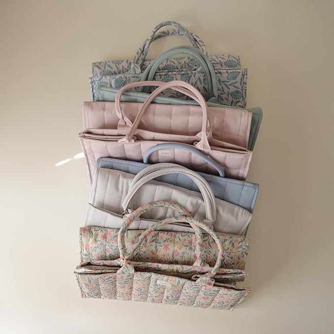 mushie Baby Diaper Caddy | Newborn Essentials Organizer for Diaper Changing Station (Pastel Blooms)