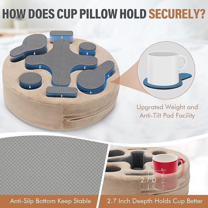 INNO STAGE Couch Cup Holder-Sofa Cup Holder Pillow | Couch Caddy Buddy | Drinks Cupholder Tray Organizer for Bed, Rv, Tv, Car, Man Cave, Boat, Remote, Snacks| Present for Couch Potato(Light Brown)