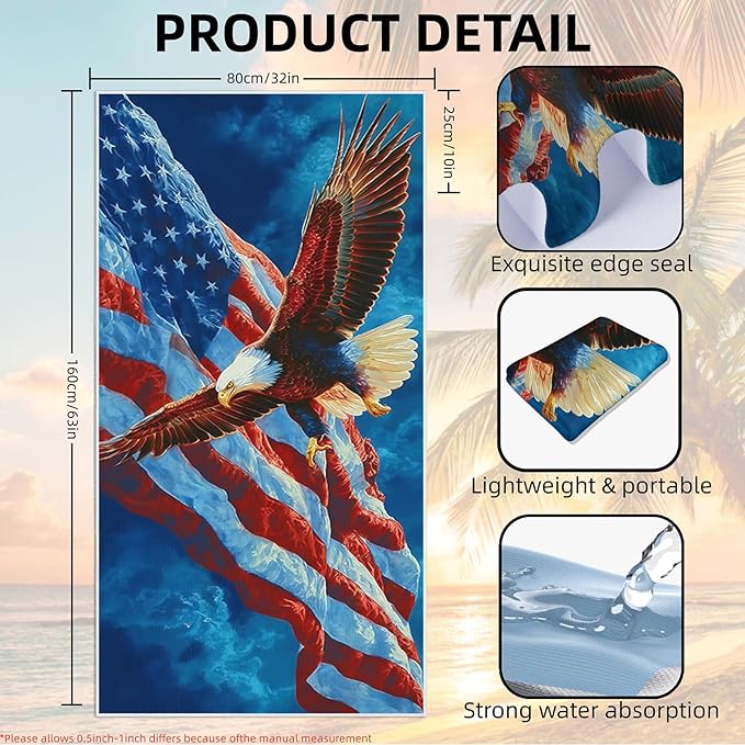 1 Pack Car Towel Seat Covers with Storage Bag, Multifunctional Towel for Gym Outdoor Sport, Picnic, Beach, Pet Dog Travel,Non-Slip Washable Car Seat Protector (Bald Eagle)