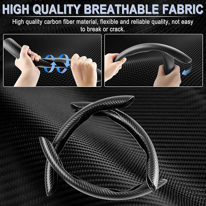 Amiss 3pcs Carbon Fiber Anti-Skid Steering Wheel Cover, Waterproof & Segmented Butterfly Design, Universal 99% Vehicle Wheel Cover Protector, Car Interior Accessories (Black-3pcs)