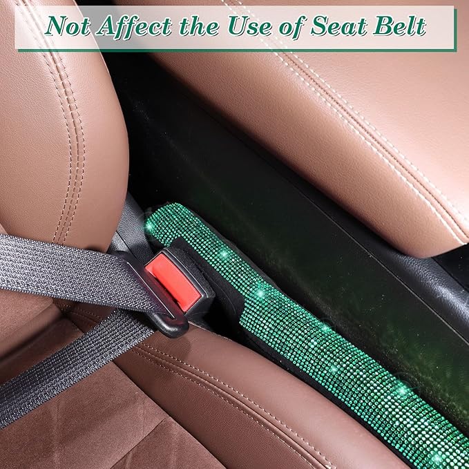 ToBeQueen Green Car Seat Gap Filler, Universal Fit for Car SUV Truck, Handmade Crystal Diamond Rhinestone Green Bling Car Accessories for Women(Green)