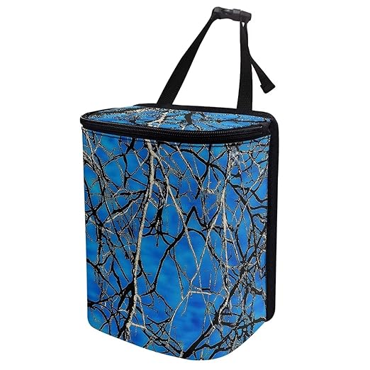 KEIAHUAN Blue Branch Camo Car Trash Can with Lid Multipurpose Collapsible Trash Bin for Car Hanging Vehicle Trash Bag Small Portable Automotive Garbage Cans Vehicle Interior Accessories