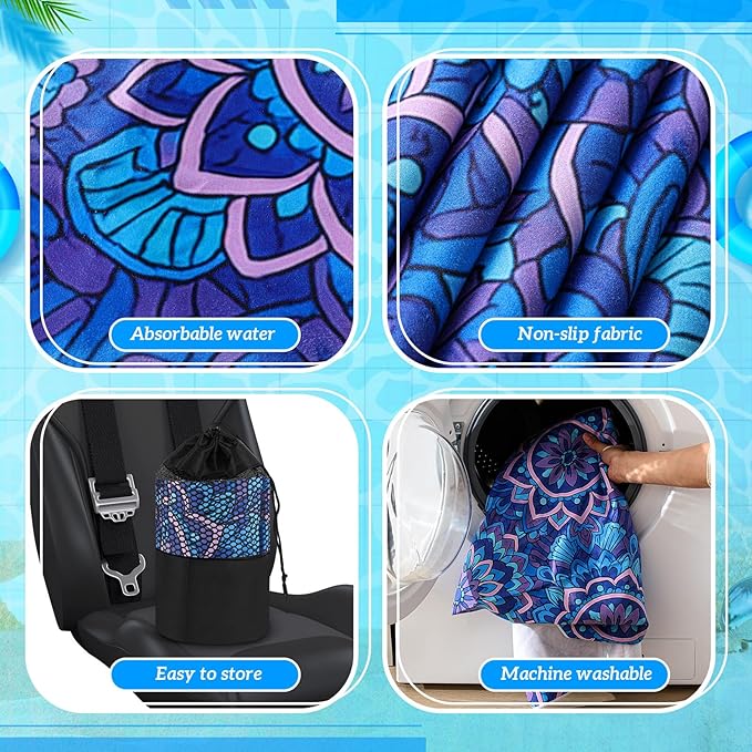Hahafelt 2 Pack Car Seat Towel Covers with Storage Bag 63 x 32 Inch Athletic Running Towel Seat Sweat Washable Non Slip Cover Gift for Car Outdoor Sport Activities (Mandala)
