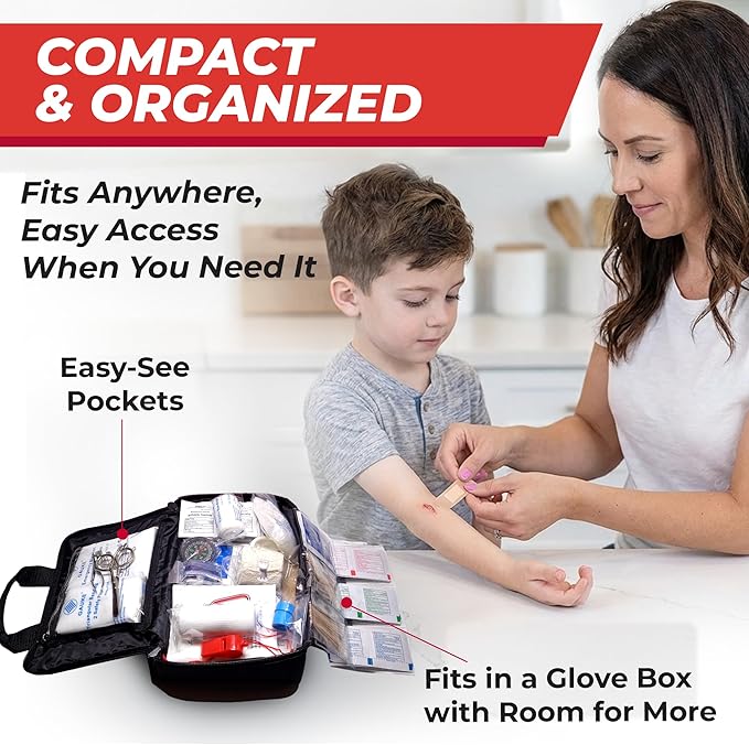 M2 BASICS Premium 300 Piece Professional First Aid Kit, 40 Unique Items, Durable Carry Bag for Home, Car, Business, Travel & Vehicle