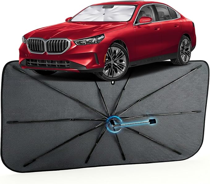 Car Windshield Sun Shade for BMW 5 Series 2018-2026 –[Reflective Coated Fabric] Sunshade Umbrella for Front Window, Car Shades Sun Visor Keep Car Cool and Protects Interior, 1:1 Exact Fit