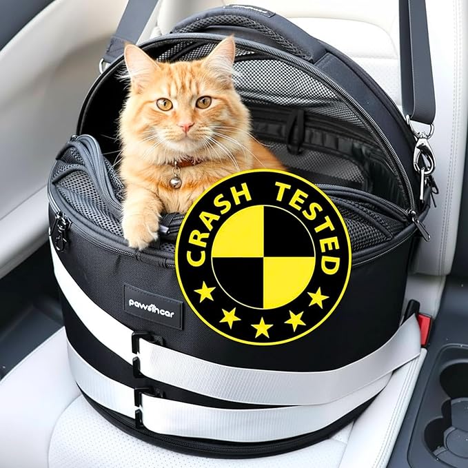 3-in-1 Crash-Tested Cat & Small Dog Car Seat (5-Star CPS Certified for Car Crash Protection) | Enclosed Cat Bed Cave | Portable Pet Carrier | Zero Carrier Switch Stress for Vet Visit & Outdoor Travel.