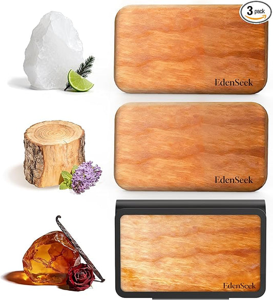 Wooden Car Air Freshener | FSC-Certified Original Wood, Visor Metal Clip, 100% Pure Essential Oils, 40+ Days Long-Lasting Odor Eliminator, 3 Refillable Scents Diffuser for Cars, Trucks, SUVs