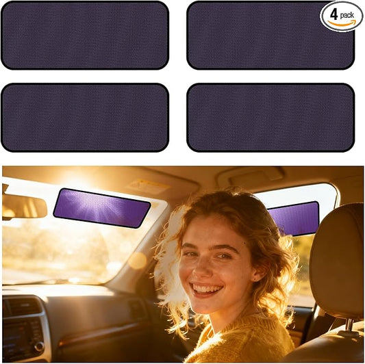 XCBYT Square Car Window Shades - 4 Pack Static Cling Sun & Glare Blocker, Removable Semi-Transparent Window Tint for Windshield, Side & Rear Windows, Long Size 15.75" x 7.09"