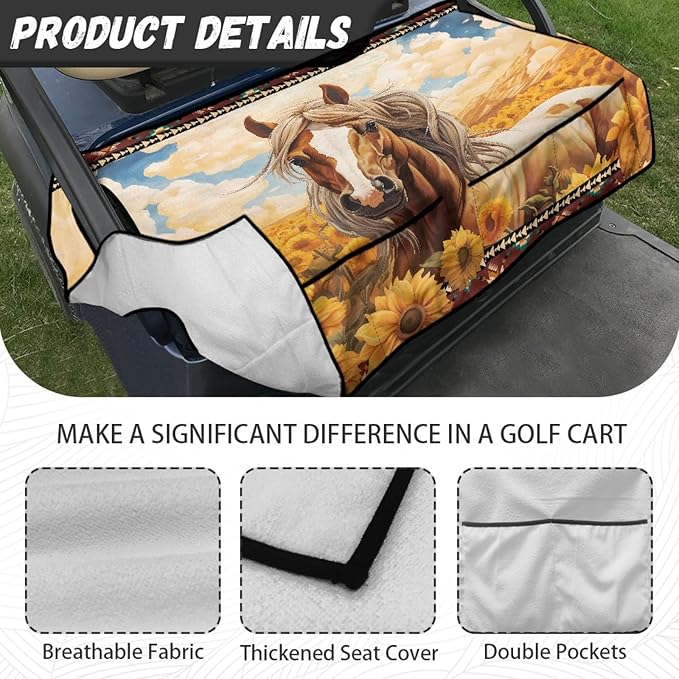 Universal Golf Cart Seat Cover with 4 Pockets Soft Golf Cart Seat Towel Blanket Fits 2-Seat Golf Carts