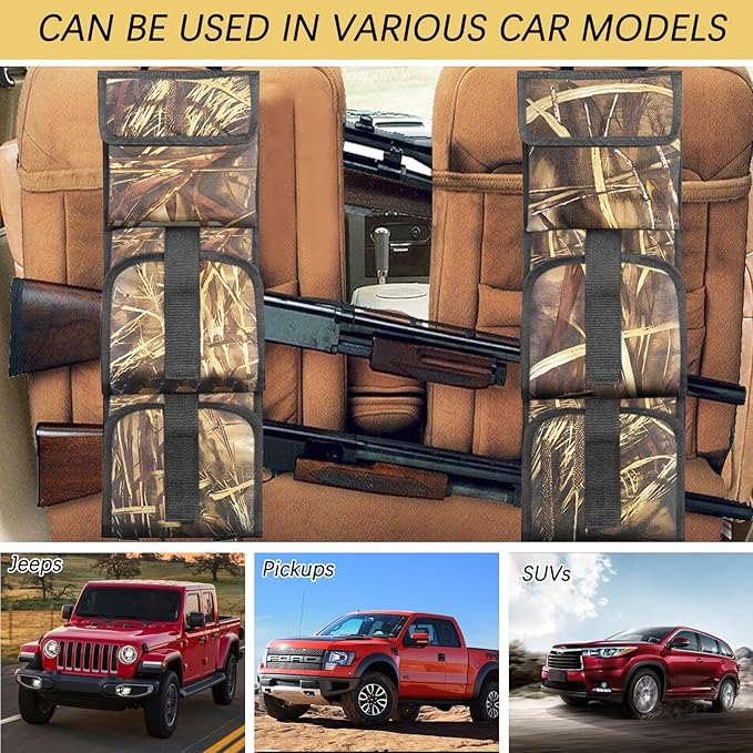 Car Seat Back Gun Rack, 2 Pack Automotive Truck Racks for Hunting Gear, Seat Back Gun Sling Holder with Storage Pockets for Truck SUV