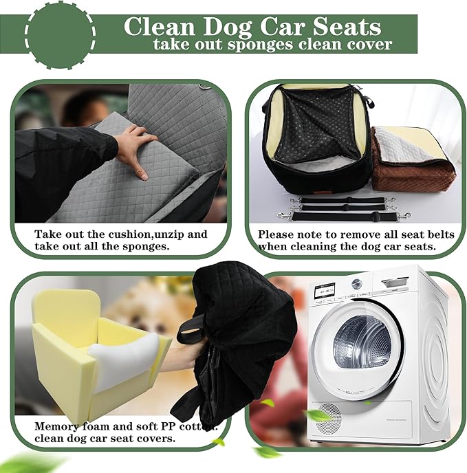 Dog Car Seat for Small/Medium Dogs,2 Adjustable Seat Belt,Memory Foam with Soft Fabric Pets Travel Car Bed with Non-Slip Bottom,Easily Installed in Front and Back Seats,Removable and Washable(H-Black