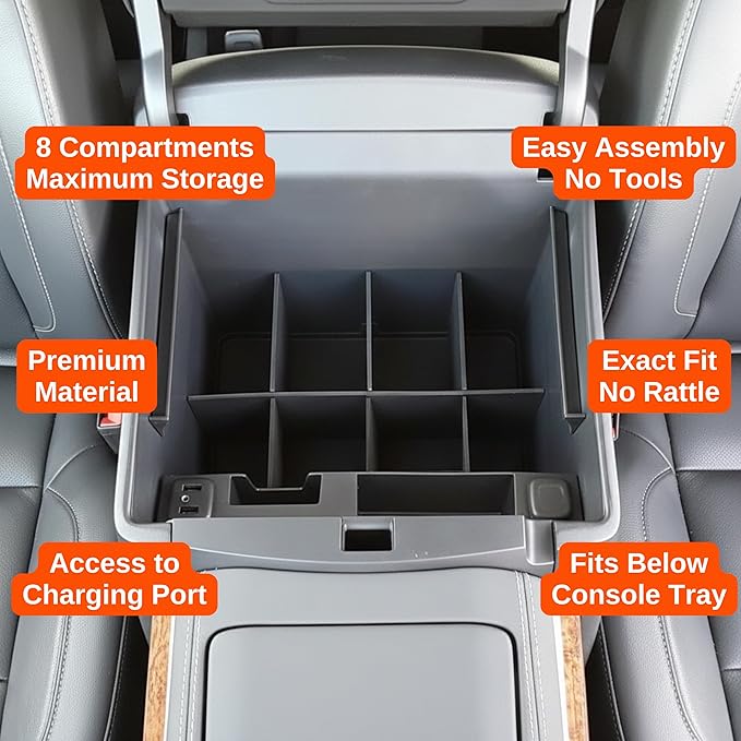 Vehicle OCD - Center Console Organizer for Chevy Tahoe/Suburban/GMC Yukon/XL (2015-2020) (Full Console w/Bucket Seats ONLY) - Made in USA - SLX110