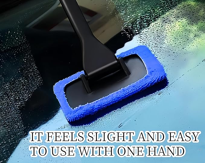 6PCS Windshield Cleaning Tool Car Window Cleaner with 5 Reusable and Washable Microfiber Pads and Extendable Handle Auto Inside Glass Wiper Kit Green (Blue)