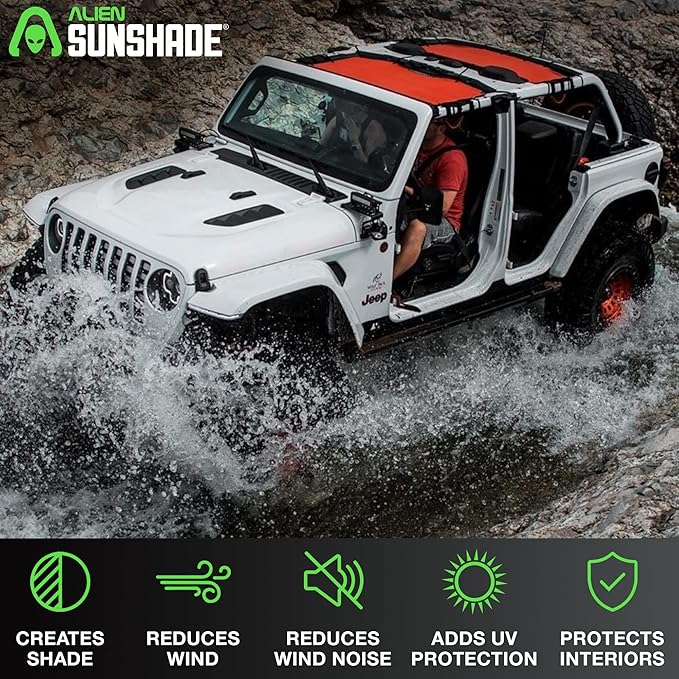 Alien Sunshade Jeep Wrangler JLU (2018-2023) – Front & Rear Mesh Sun Shade for Jeep JL Unlimited - Blocks UV, Wind, Noise - Bikini JLkini Top Cover for Sport, Sport S, Sahara, Rubicon (Black)