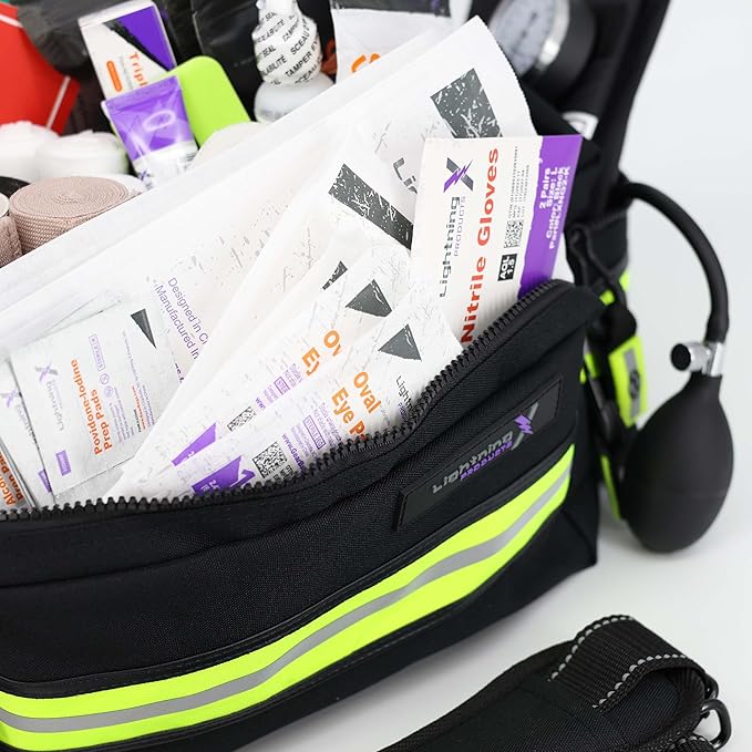 Lightning X Products Lightning X Mid-Sized First Responder EMT Bag | LXMB25 Fully Stocked w/ 240+ Aid, EMS & Trauma Supplies - Black
