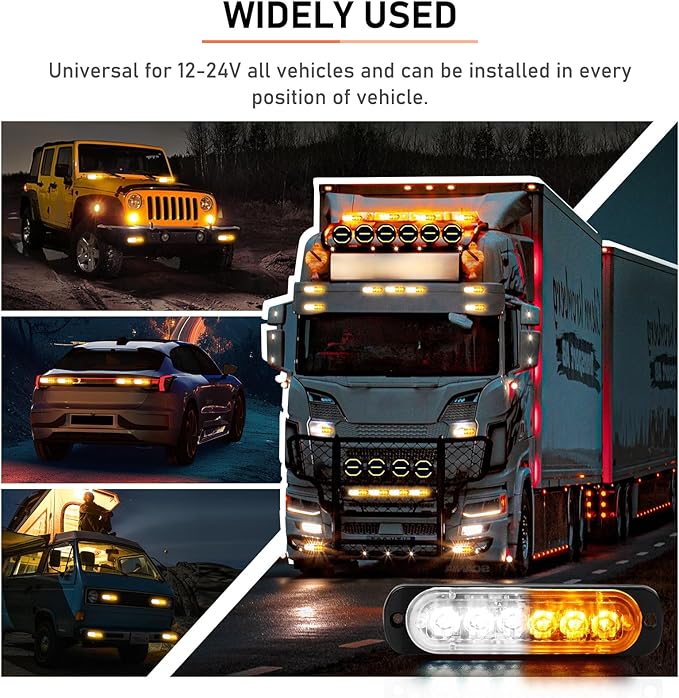 SEISSO 4-Pack 6 LED Sync Feature Amber Strobe Lights Vehicles Trucks Emergency Lights Kit 12V -24V Warning Hazard Flash Lights Bar Grill Grille Surface Mount Super Bright Waterproof, Amber/White