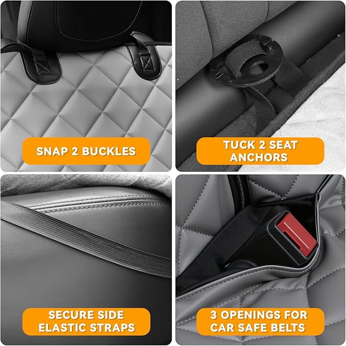 Dog Truck Seat Cover for Back Seat,Waterproof Back Seat Cover for Truck,Heavy-Duty Scratchproof Pu Leather Bench Seat Covers for Trucks Ford F-Series/Chevrolet Silverado/Ram/Jeeps (Grey, X-Large)