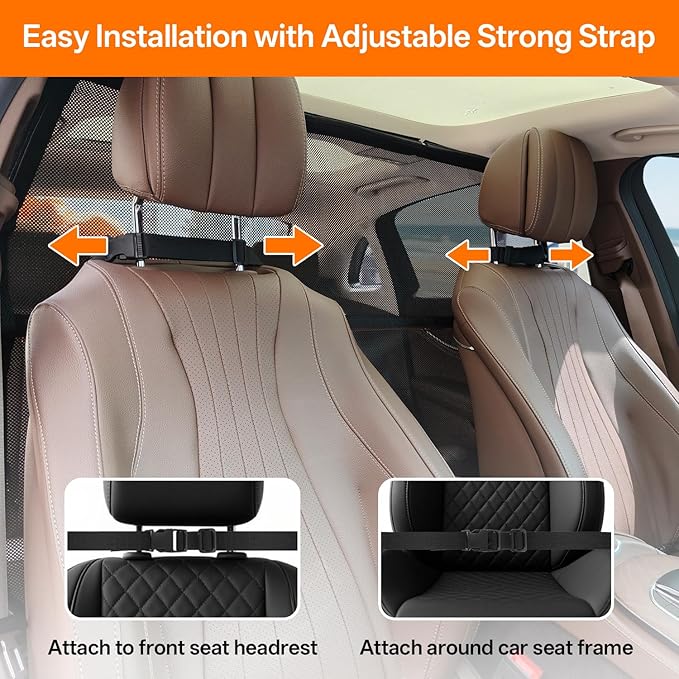 Dog Barrier for SUV - 50" Wide Escape-Proof Dog car Divider Back seat Barrier, Durable Nylon/PVC Mesh Net | Foldable Car Dog Barrier for Trucks, Mid-Sized Vehicles & SUVs