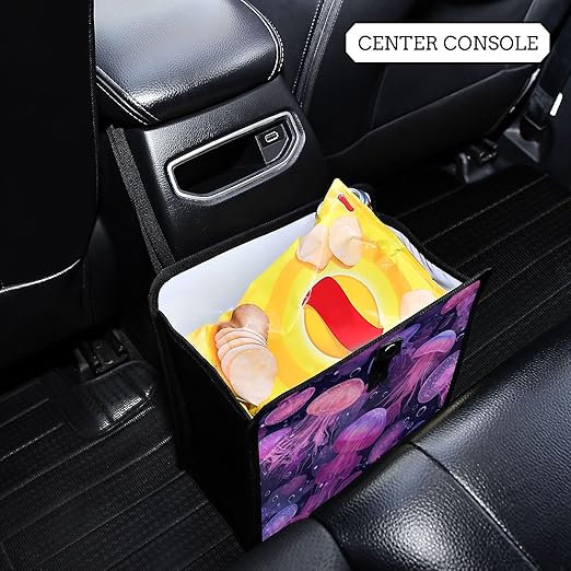 Car Trash Can Organizer Bin with Adjustable Strap for Back Front Seat Console Waterproof Leakproof Collapsible Portable 11 Inch Jellyfishes and Bubbles Pink