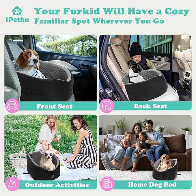 Dog Car Seat for Small & Medium Dogs - Crash-Protective, Non-Slip, Protects Car Interior, Detachable & Washable