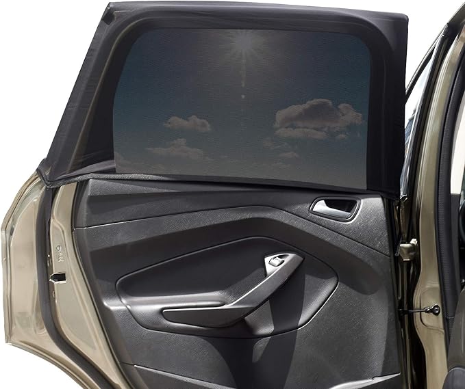 Car Window Sun Shade Cover -2 Pack Breathable Mesh Rear Side Window Shade Sunshade UV Protection for Baby Kids Pet Size M, Mosquito Net Curtain Fit for Most(95%) of Cars, Cover Full Window