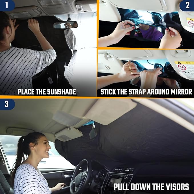EcoNour Windshield Sunshade for Cars | Full-Coverage Heat & UV Protection | High-Performance Light Blocking Sun Shade | Foldable Design Keeps Interior Cool | Compact Storage- Medium