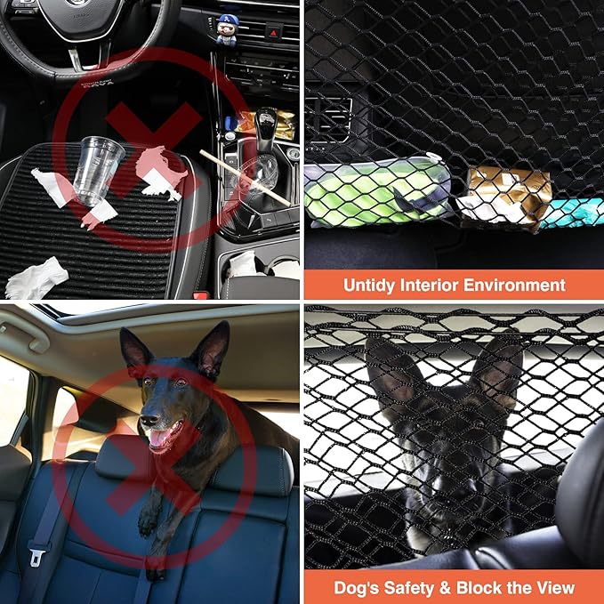 Car Dog Barrier Net 47.24" x 33.85" Dual Layer Safety Net for Dog Pet Children Vehicle Universal Mesh Barrier Guard Blocks Access To Car Front Seats Organiser Net Bag Mesh Storage