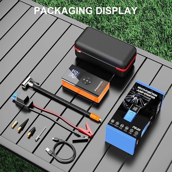 Jump Starter with Air Compressor, 4000A 180PSI, Portable Car Battery Jump Starter (All Gas/12L Diesel) 12V Automobile Jump Box Pack Chargers with Jumper Cables, 4-Mode LED Lights