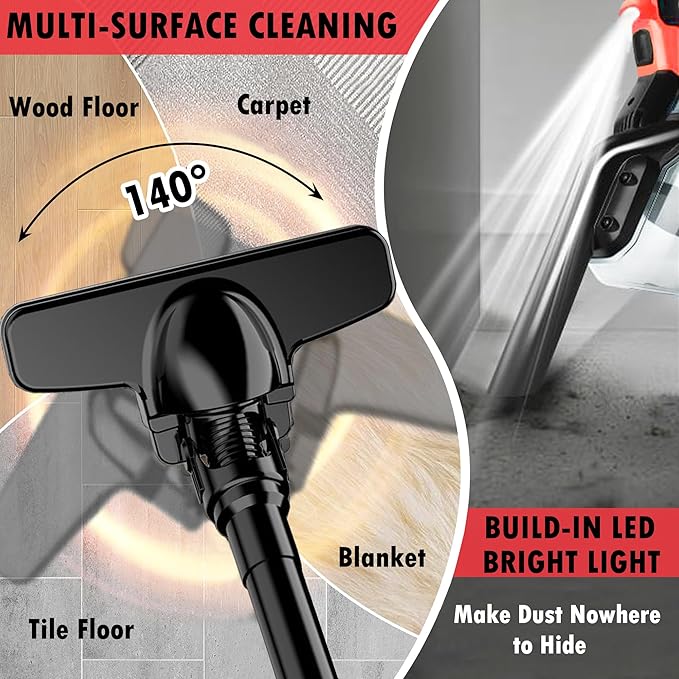 Cordless Vacuum Cleaner for Milwaukee M18 Battery, 5 in 1 Cordless Vacuum with 500W Brushless Motor Max 18000r/Min，50CFM 100AW Handheld Vacuum Cordless for Floor, Carpet, Car，Furniture(No Battery)