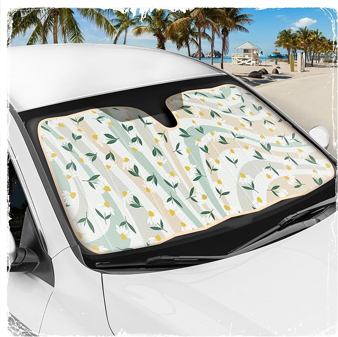 C&C Sage Floral Car Windshield Sun Shade - Sun Visor Sunshade for Car Windshield - Window Shades for Cars, SUV & Truck - Dash Cover UV Protection for Front Window Shade Accessories - 57" x 27"