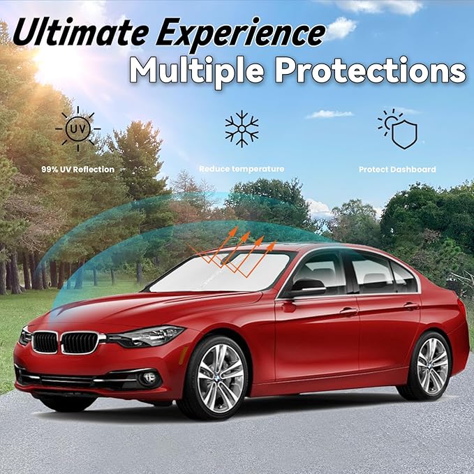 Windshield Sun Shade for 2013-2018 BMW 3 Series 328i 335i 320i 330i 325i F30 F31, Car Front Window Sunshade with 240T Sun Visor Protector Blocks UV Rays Heat Sun Shield Accessories